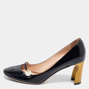 Pre Owned Gucci Black Patent Leather Pearl Detail Mary Jane Pumps Size 38.5