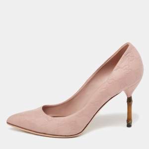 مملوكة مسبقًا Gucci Dusty Pink Guccissima Leather Horsebit Kristen Bamboo Heel Pumps Size 39