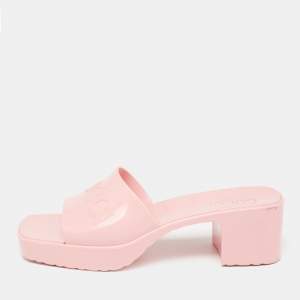 Pre Owned Gucci Pink Rubber Slide Block Heel Sandals Size 38