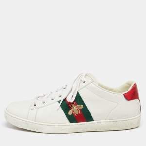 Gucci White Leather Bee Web Ace Low Top Sneakers Size 37