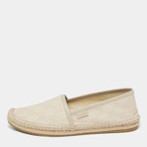 مملوكة مسبقًا Gucci Grey GG Canvas And Leather Slip On Espadrille Flats Size 36