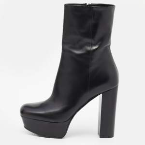 Pre Owned Gucci Black Malaga Leather Platform Block Heel Mid Calf Boots Size 40