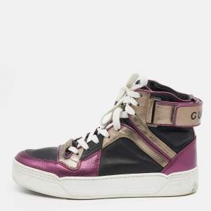 Gucci Metallic Tri Color Leather New Basketball High Top Sneakers Size 35