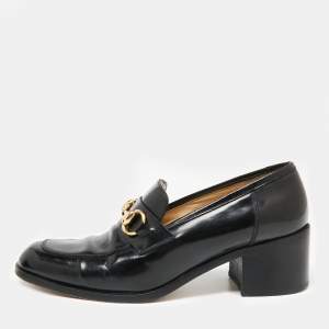 مملوكة مسبقًا Gucci Black Leather Horsebit Loafer Pumps Size 37