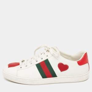 Gucci White Leather Heart Ace Sneakers Size 38