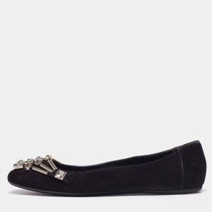 Gucci Black Suede Crystal Embellished Ballet Flats Size 39 