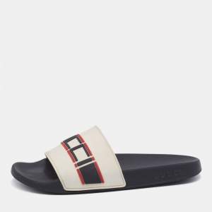مملوكة مسبقًا Gucci Off-White Rubber Logo Pool Slides Size 39
