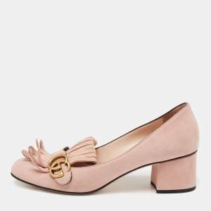 مملوكة مسبقًا حذاء كعب عالي غوتشي GG  مارمونت وردي فاتح بشراشيب مقاس 41.5