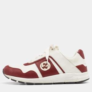 Gucci Red/White Leather Interlocking G Low Top Sneakers Size 37.5