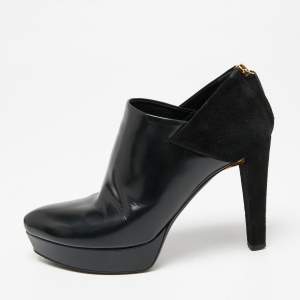 Gucci  Black Suede And Patent Leather Booties Size 37.5 