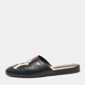 Gucci Black Leather NY Yankees Patch Flat Mules Size 39