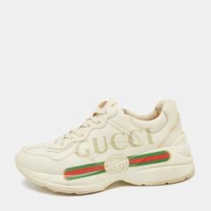 Gucci Beige Leather Rhyton Gucci Logo Low-Top Sneakers Size 38