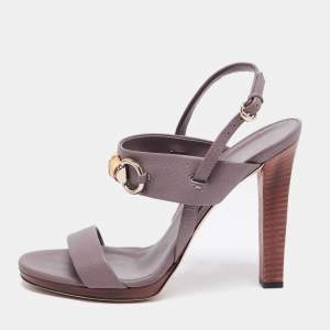 Gucci Grey Leather Platform Slingback Sandals Size 39