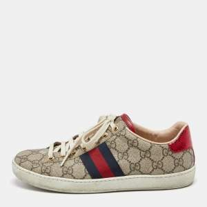 Gucci Beige GG Supreme Canvas Ace Sneakers Size 37