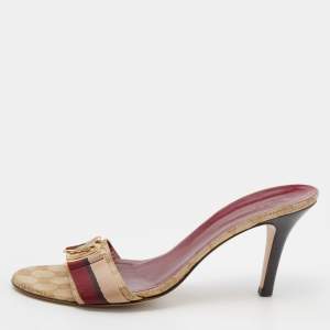 Pre Owned Gucci Beige GG Canvas Hysteria Slide Sandals Size 41