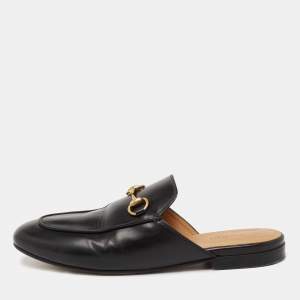 Pre Owned Gucci Black Leather Princetown Flat Mules Size 36