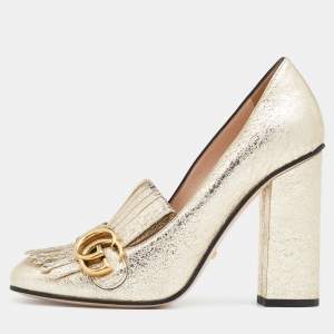 مملوكة مسبقًا Gucci Metallic Gold Leather GG Marmont Pumps Size 39