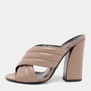 Pre Owned حذاء سلايد غوتشي جلد مبطن رصاصي سيور متعاكسة مقاس 36.5