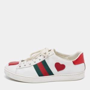 Gucci White Leather And Python Embossed Leather Web Ace Sneakers Size 37