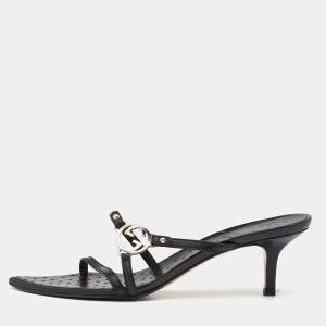 Gucci Black Leather Interlocking G Strappy Sandals Size 39