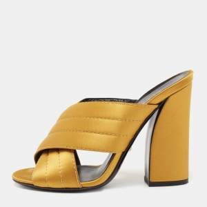 Gucci Mustard Quilted Satin Crisscross Mules Size 38.5