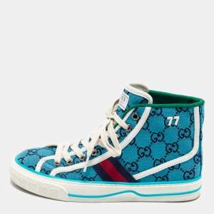 Gucci Blue GG Canvas Tennis High Top Sneakers Size 36.5