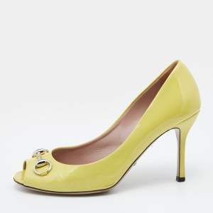 Pre Owned Gucci Yellow Patent Leather Horsebit  Pumps Size 38