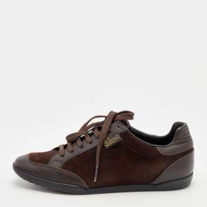 Gucci Dark Brown Suede and Leather Low Top Sneakers Size 36
