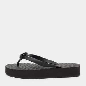 Pre Owned Gucci Black Rubber Pascar GG Logo Thong Flat Sandals Size 38