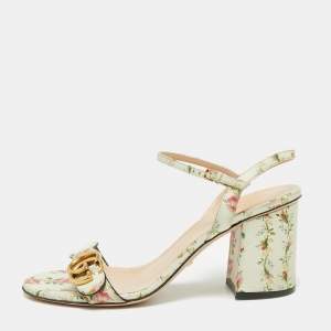 Pre Owned Gucci Multicolor Leather GG Marmont Floral  Ankle Strap Sandals Size 39
