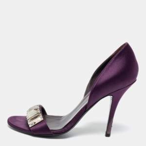 Gucci Purple Satin Crystal Embellished D'orsay Sandals Size 37.5