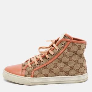 Gucci Beige/Brown GG Supreme  Canvas And Leather High Top Sneakers Size 39