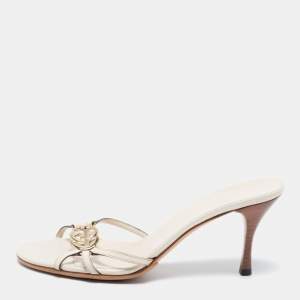 Pre Owned صندل سلايد غوتشي جلد كريمي سيور جي جي متشابك مقاس 37.5