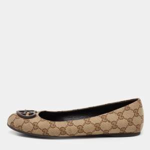 Pre Owned Gucci Beige/Brown GG Canvas Ballet Flats Size 39