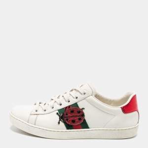 Gucci White Leather Embroidered Ladybird And Pineapple Ace Sneakers Size 38