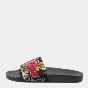 Pre Owned Gucci Multicolor Brocade Fabric Blind for Love Flat Slides Size 40