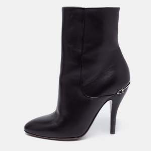 Pre Owned Gucci Black Leather Pointed Toe Ankle Boots Size 36.5