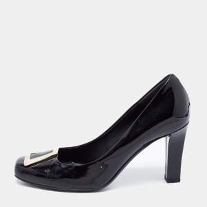 Pre Owned Gucci Black Patent Leather Block Heel Pumps Size 37