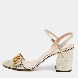 Pre Owned صندل غوتشي جلد ذهبي ميتالك مجعد سير كاحل مزين بشعار جي جي مارمونت مقاس 41