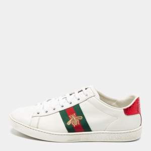 Gucci White Leather Embroidered Bee Ace Low Top Sneakers Size 37