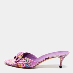 Gucci Purple Floral Print Satin Bow Slide Sandals Size 41