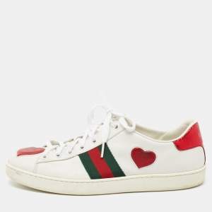 Gucci White Leather Ace Web Heart Detail Low Top Sneakers Size 40