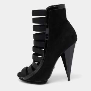 Pre Owned Gucci Black Patent And Suede Olimpia Strappy Ankle  Boot Size 39 