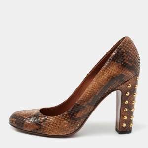 Gucci Brown/Black Python Leather Studded Heel Pumps Size 40