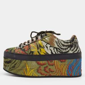 Gucci Multicolor Jacquard Peggy Wedge Platform Sneakers Size 37.5