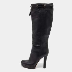 Pre Owned Gucci Black Leather Alexa Platform Knee High Boots Size 37.5