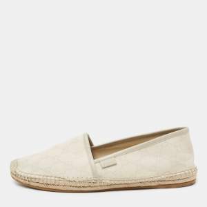 Pre Owned Gucci Light Grey GG Canvas And Leather Espadrille Flats Size 39