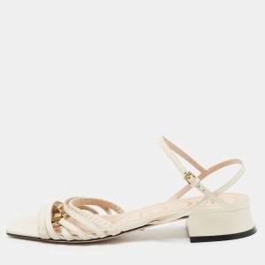 Gucci White Leather Horsebit Ketty Ankle Strap Sandals Size 37.5