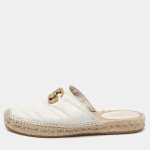 Gucci White Leather GG Marmont Espadrilles Mules Size 35.5