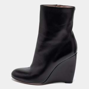 Pre Owned Gucci Black Leather Wedge Ankle Boots Size 39